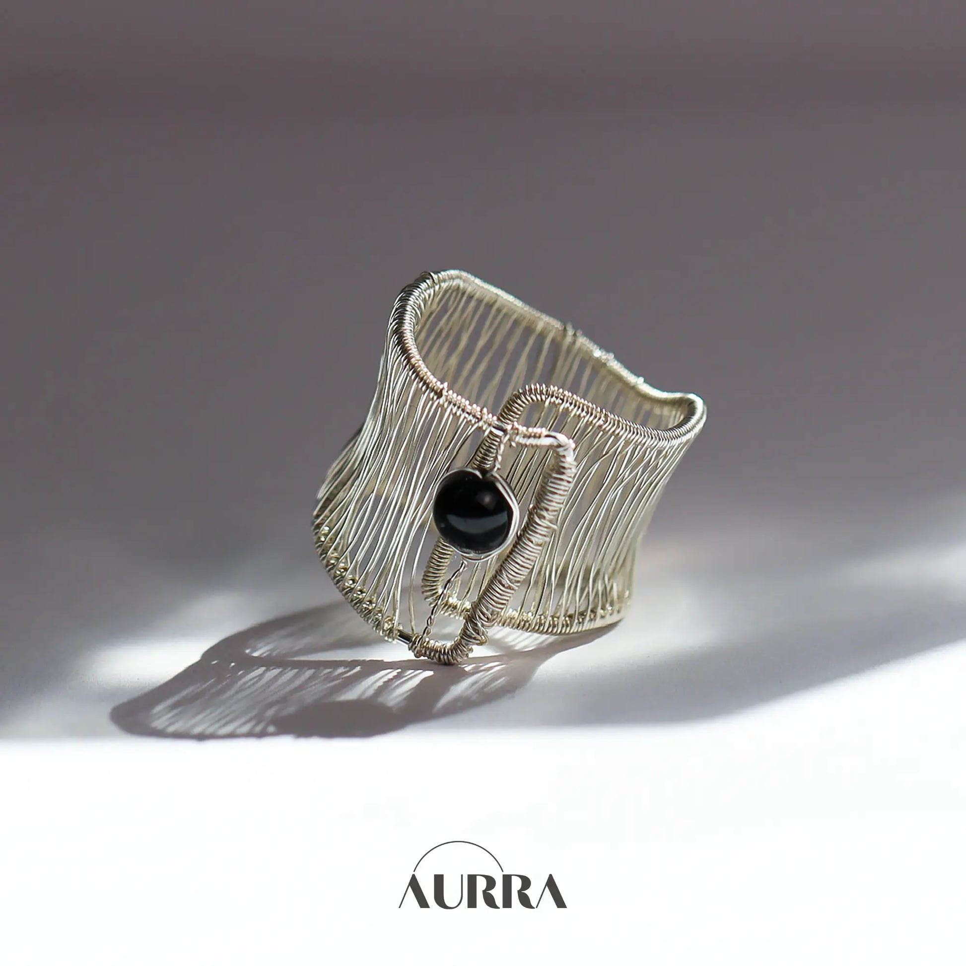 Protection | Black Tourmaline Hand Wire-Wrapped Adjustable Ring  Aurra Crystal