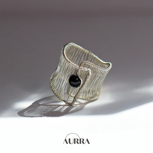 Protection | Black Tourmaline Hand Wire-Wrapped Adjustable Ring  Aurra Crystal
