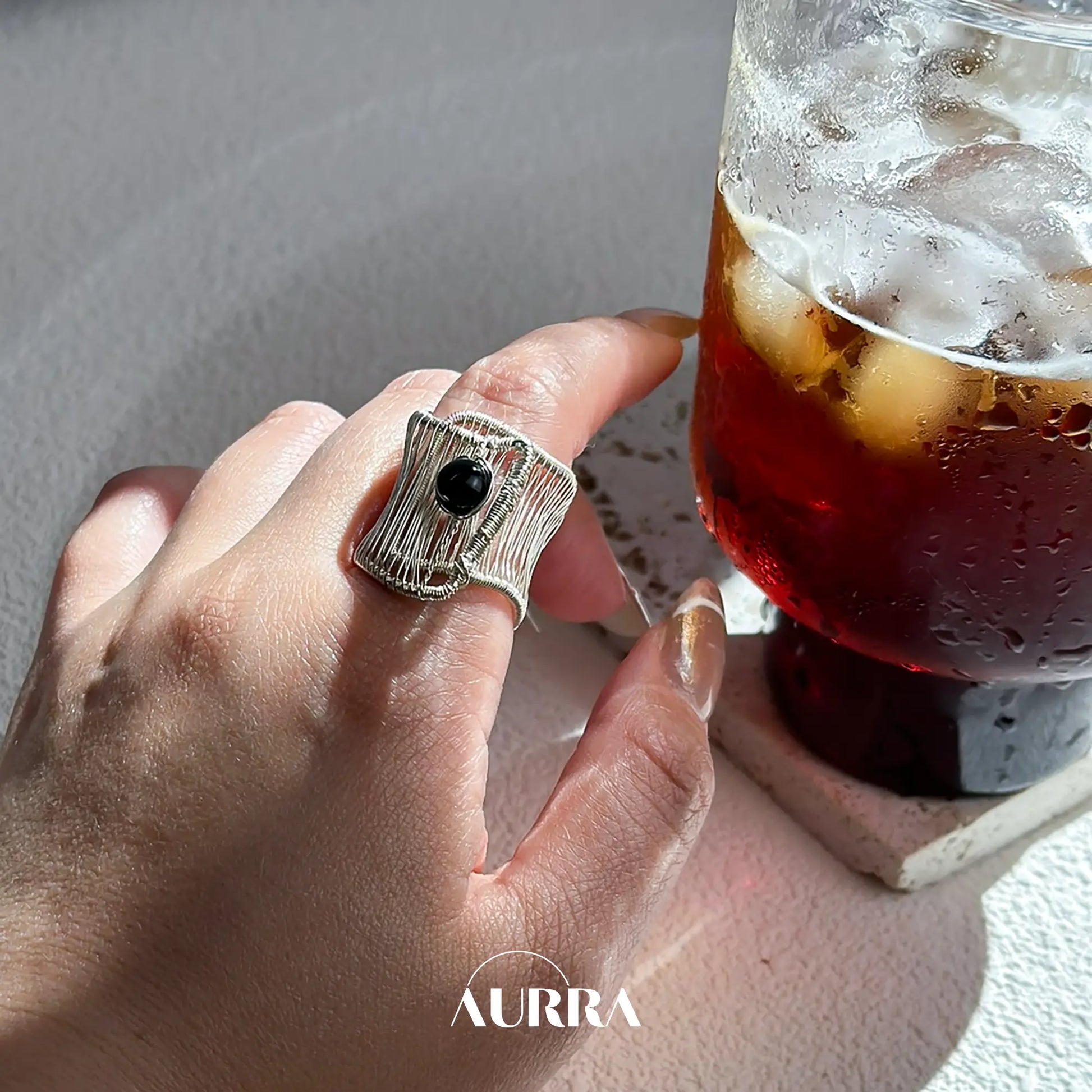 Protection | Black Tourmaline Hand Wire-Wrapped Adjustable Ring  Aurra Crystal
