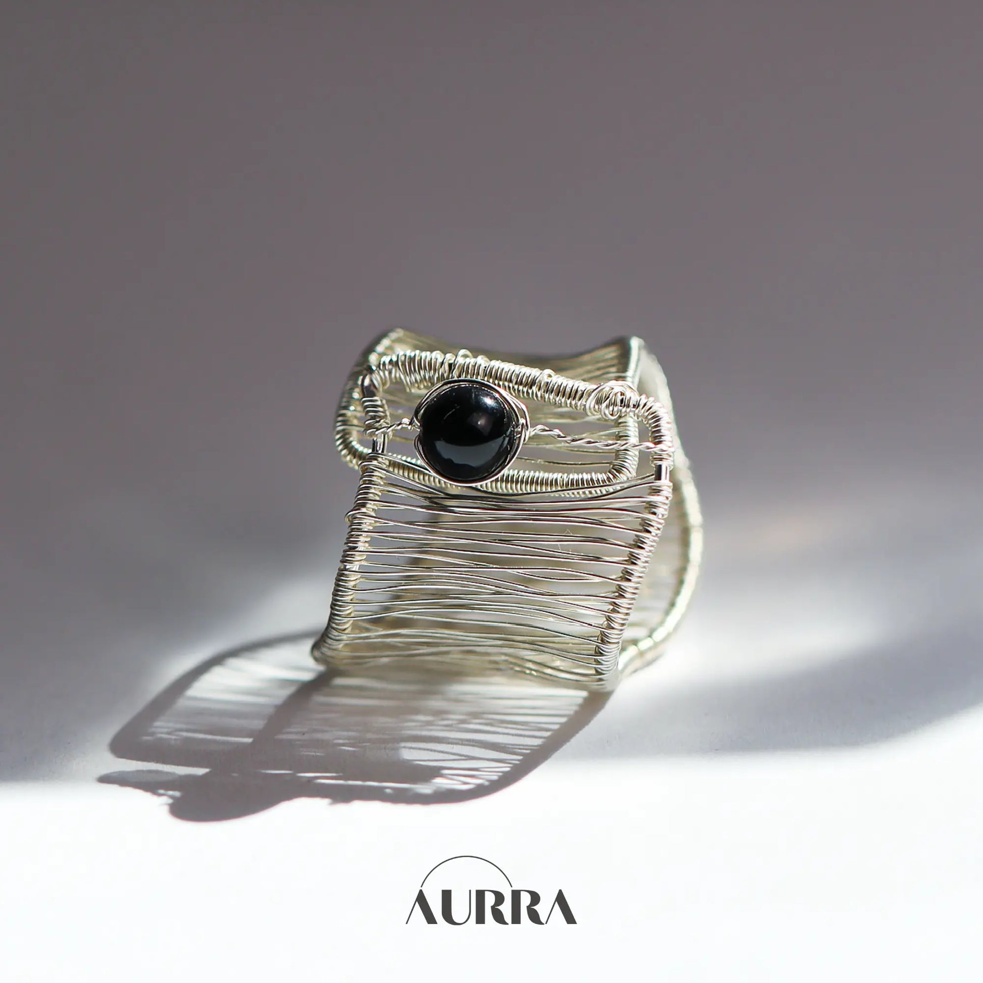Protection | Black Tourmaline Hand Wire-Wrapped Adjustable Ring  Aurra Crystal