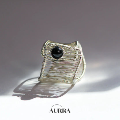 Protection | Black Tourmaline Hand Wire-Wrapped Adjustable Ring  Aurra Crystal