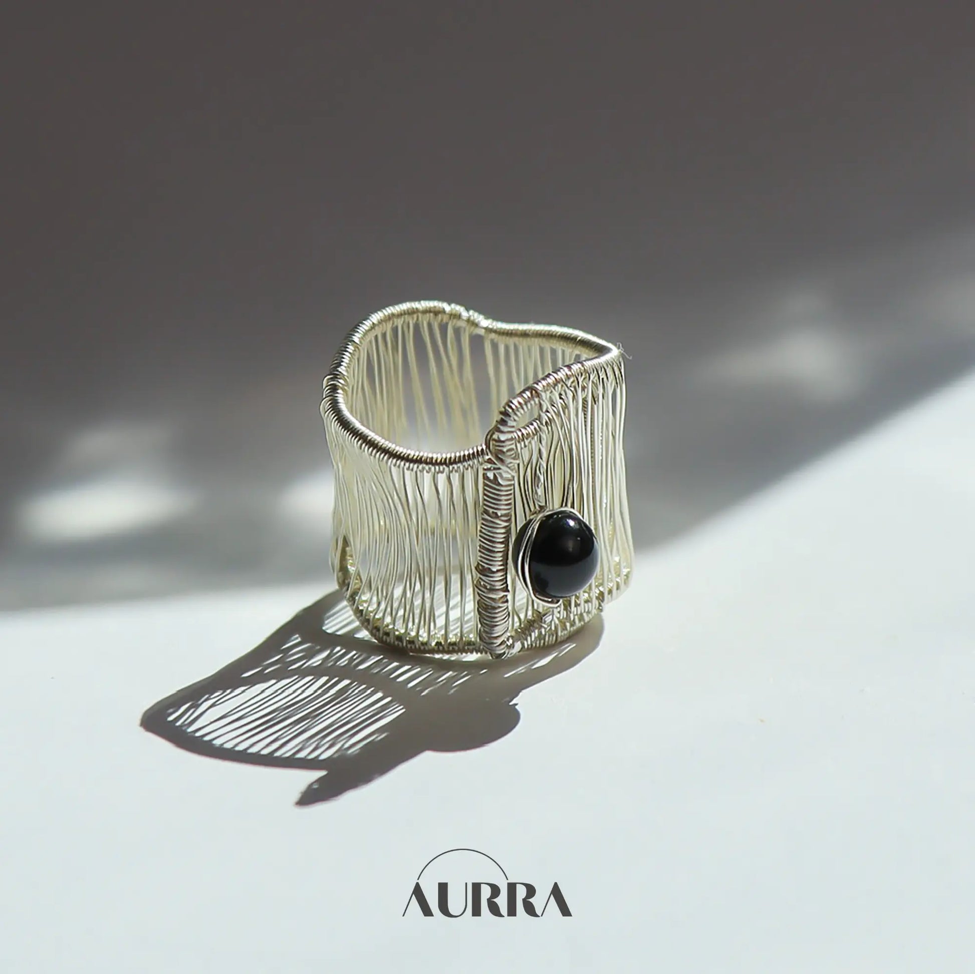 Protection | Black Tourmaline Hand Wire-Wrapped Adjustable Ring  Aurra Crystal