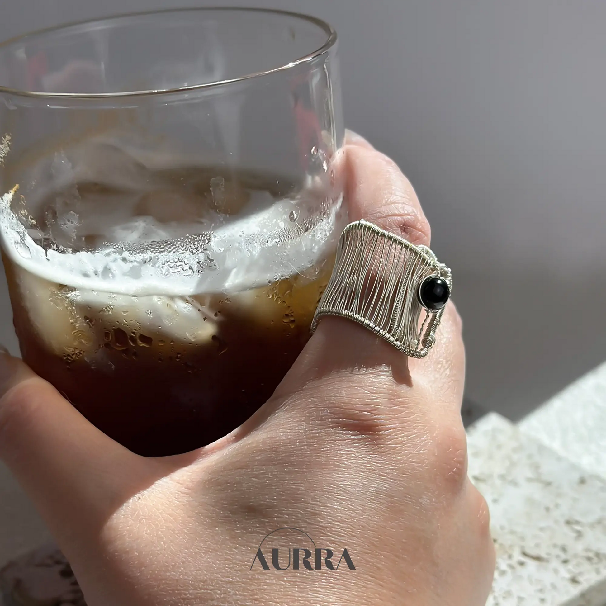 Protection | Black Tourmaline Hand Wire-Wrapped Adjustable Ring  Aurra Crystal