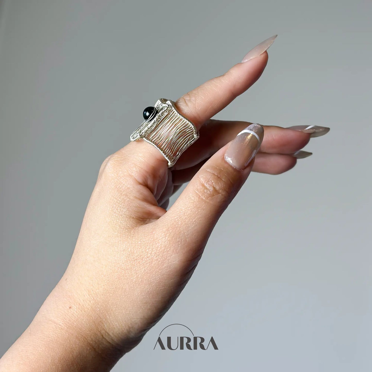 Protection | Black Tourmaline Hand Wire-Wrapped Adjustable Ring  Aurra Crystal