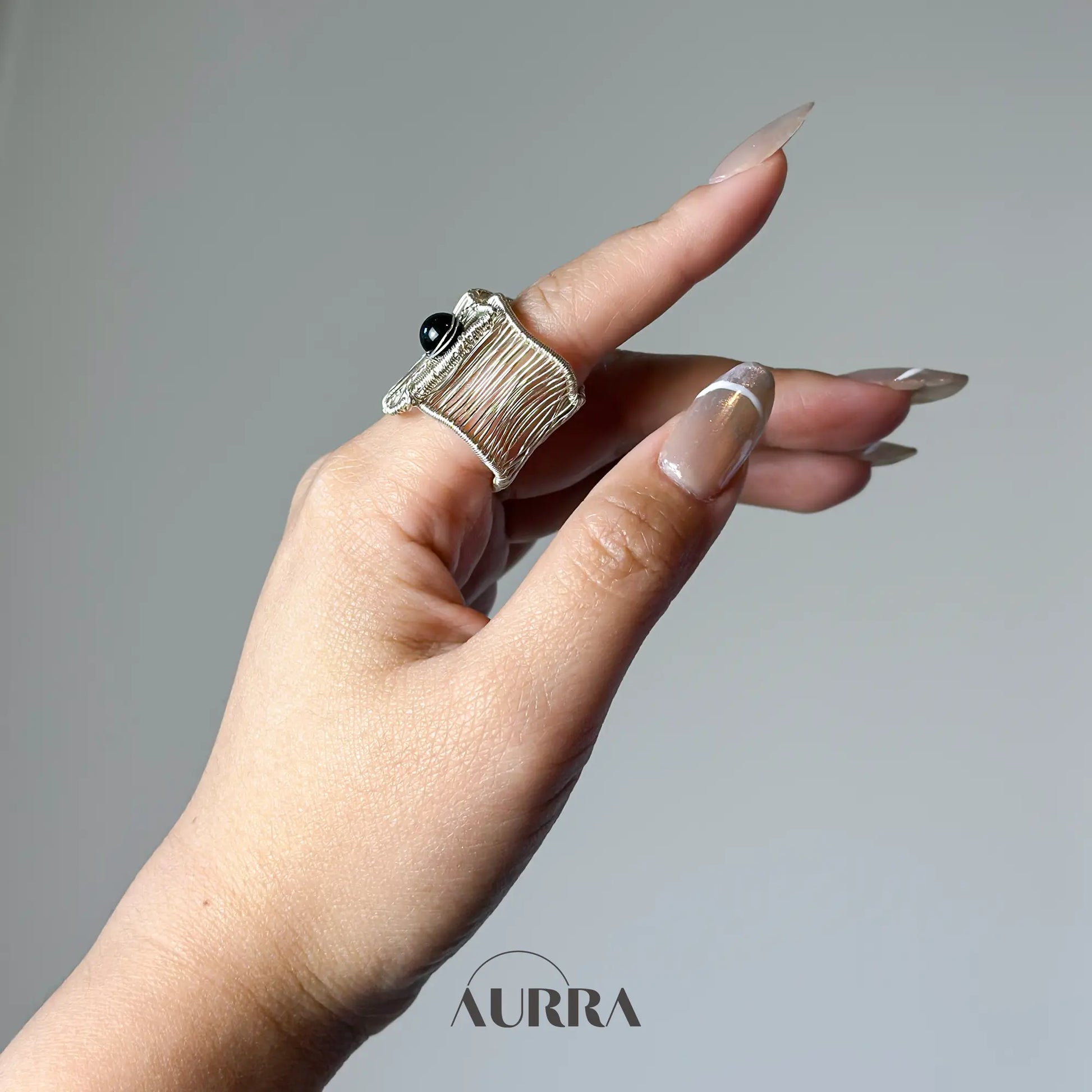 Protection | Black Tourmaline Hand Wire-Wrapped Adjustable Ring  Aurra Crystal