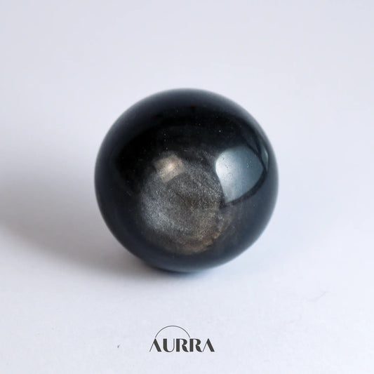 Protection & Focus | Natural High Grade Silver Obsidian Sphere 1.36 in  Aurra Crystal
