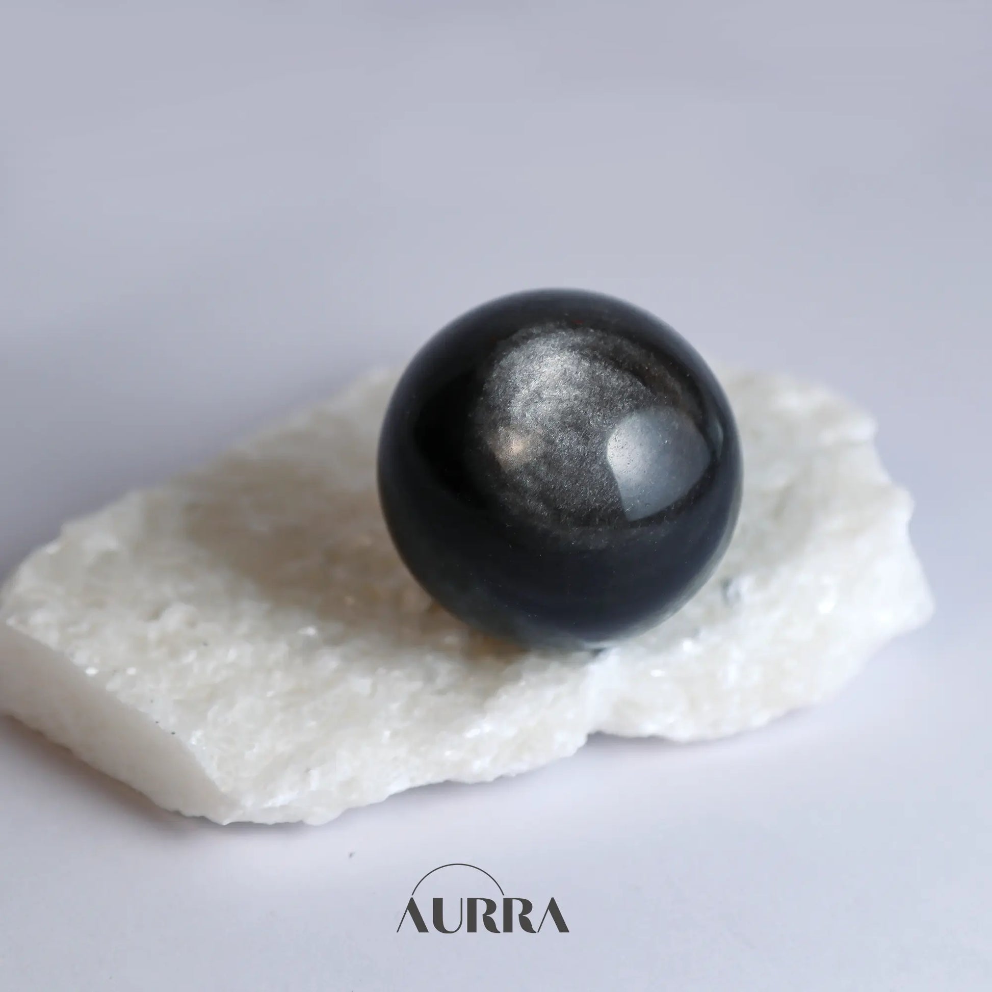 Protection & Focus | Natural High Grade Silver Obsidian Sphere 1.36 in  Aurra Crystal