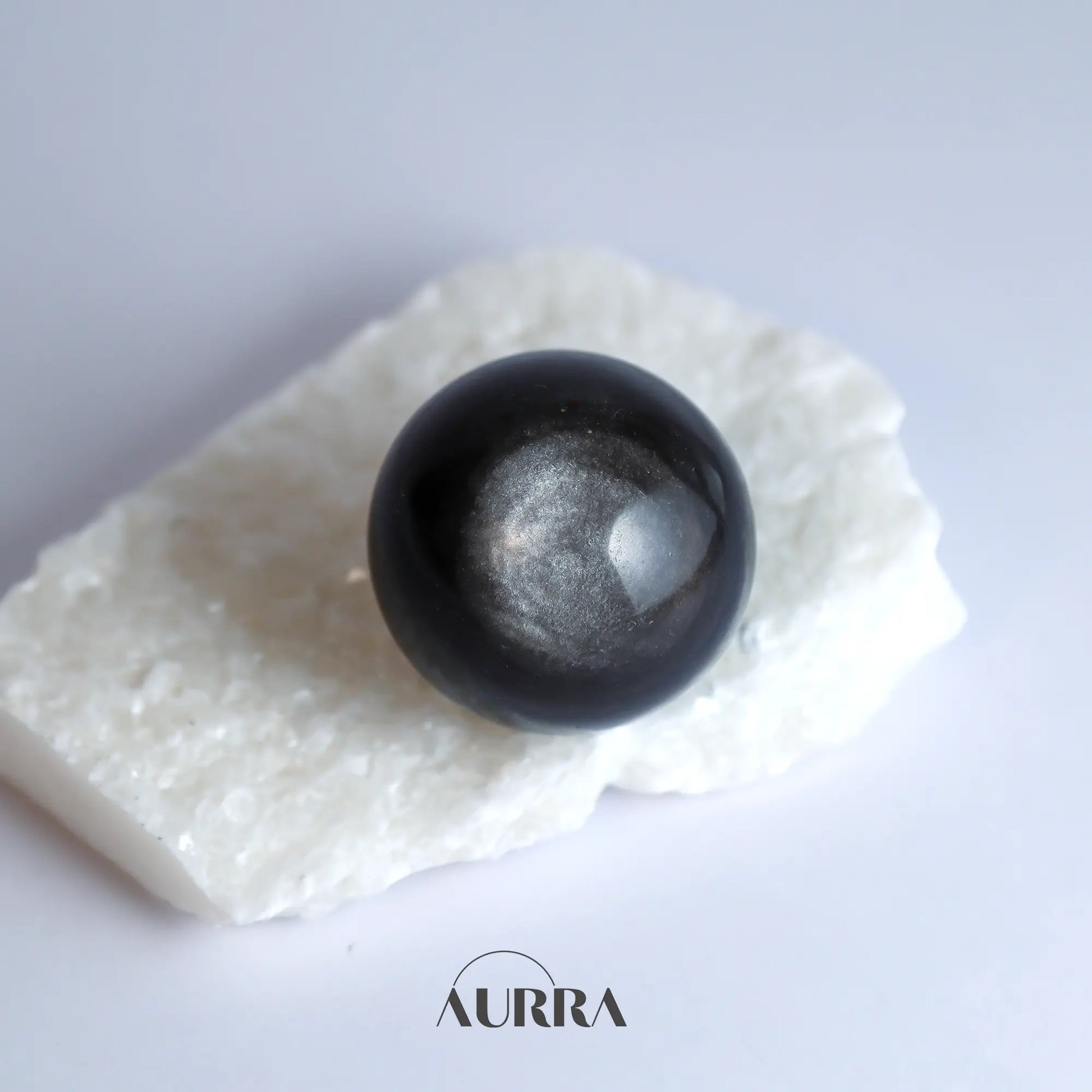 Protection & Focus | Natural High Grade Silver Obsidian Sphere 1.36 in  Aurra Crystal