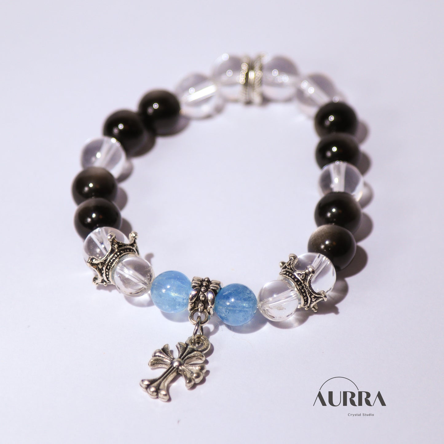 Increase Self Confidence | Aquamarine & Silver Obsidian Bracelet