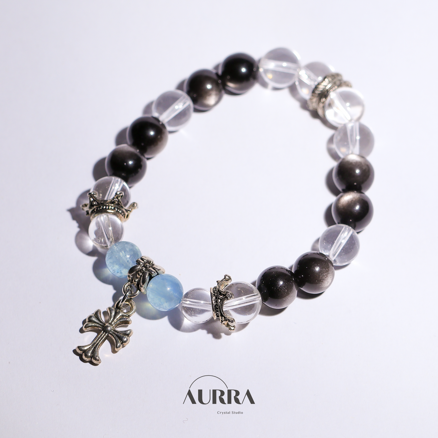 Increase Self Confidence | Aquamarine & Silver Obsidian Bracelet