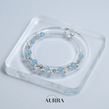 Ocean Whisper | Aquamarine & Pearl Wire-Wrapped Link Bracelet