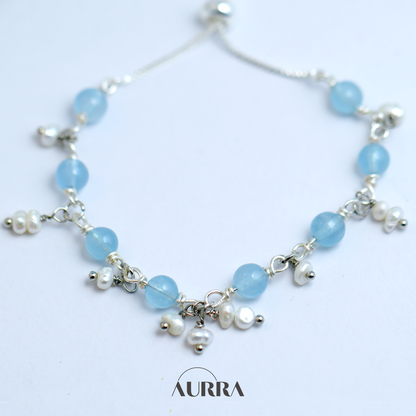 Ocean Whisper | Aquamarine & Pearl Wire-Wrapped Link Bracelet
