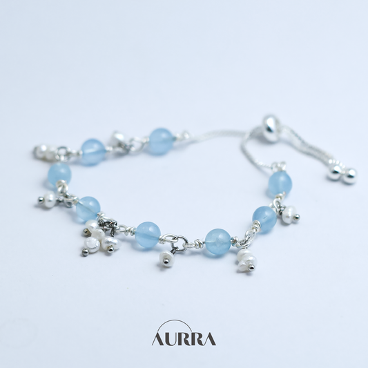 Ocean Whisper | Aquamarine & Pearl Wire-Wrapped Link Bracelet