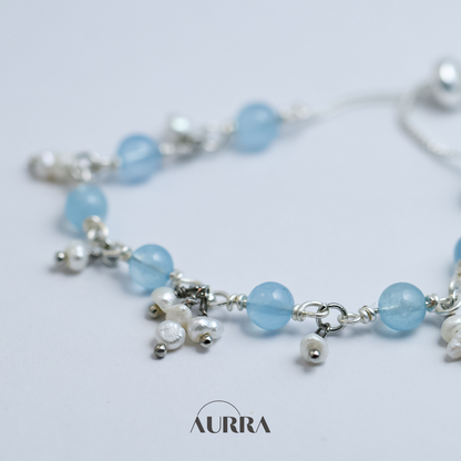 Ocean Whisper | Aquamarine & Pearl Wire-Wrapped Link Bracelet