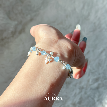 Ocean Whisper | Aquamarine & Pearl Wire-Wrapped Link Bracelet