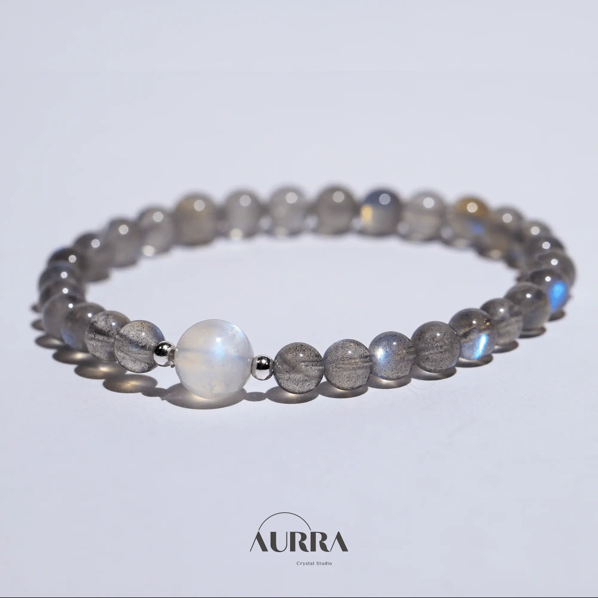 Sleep Support & Stress Relief | Blue Moonstone & Labradorite Bracelet - Aurra Crystal