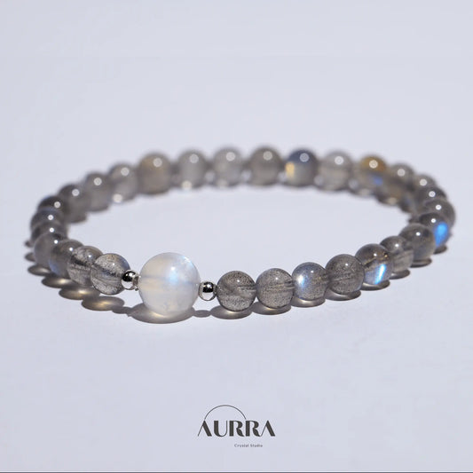 Sleep Support & Stress Relief | Blue Moonstone & Labradorite Bracelet - Aurra Crystal