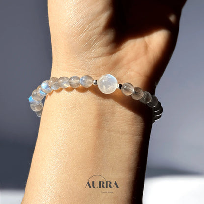 Sleep Support & Stress Relief | Blue Moonstone & Labradorite Bracelet - Aurra Crystal