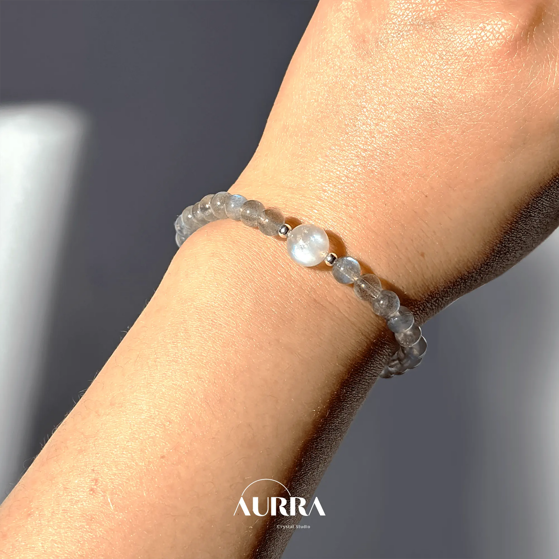 Sleep Support & Stress Relief | Blue Moonstone & Labradorite Bracelet - Aurra Crystal