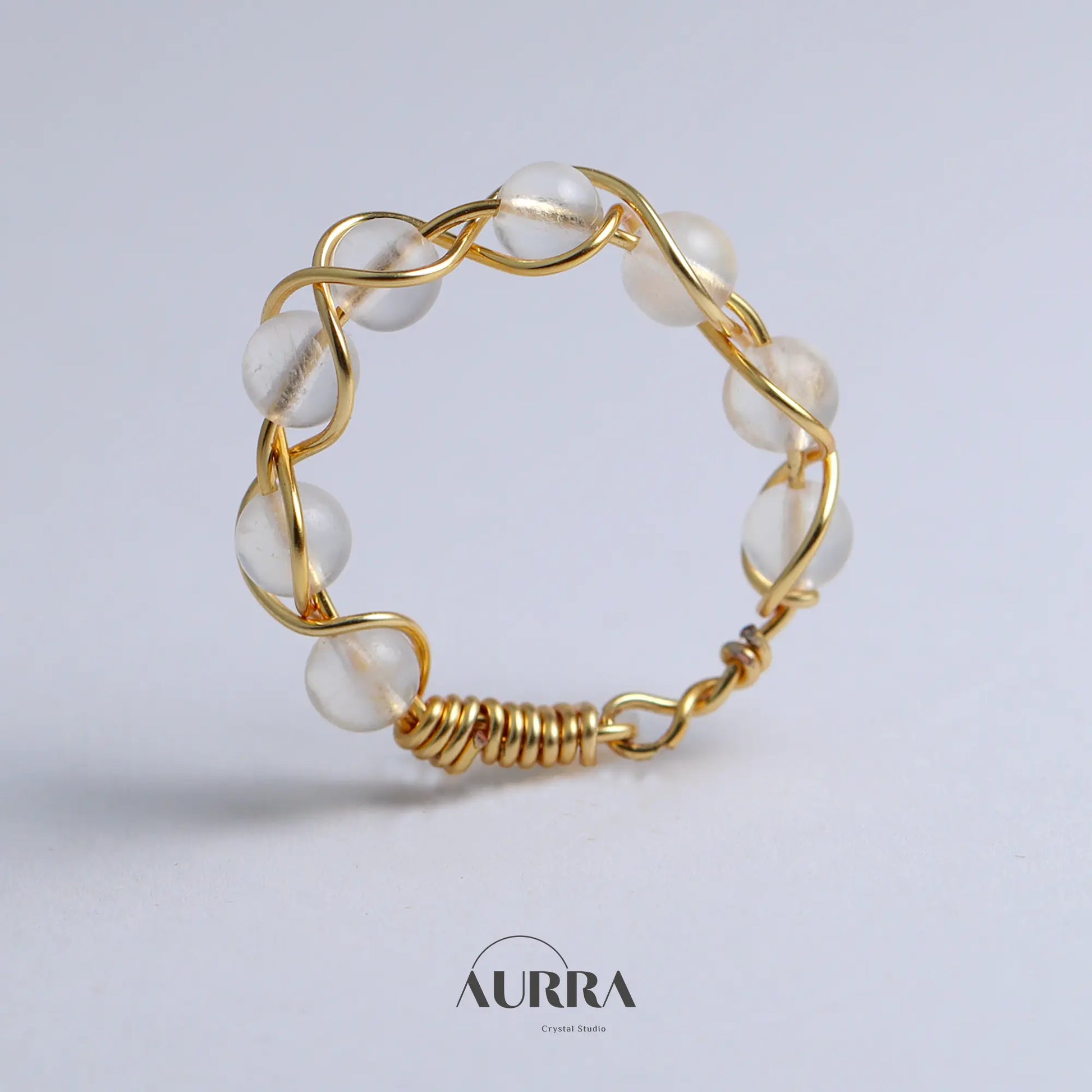 Stress Relief | Blue Moonstone Handmade Wire Wrapped Ring Aurra Crystal