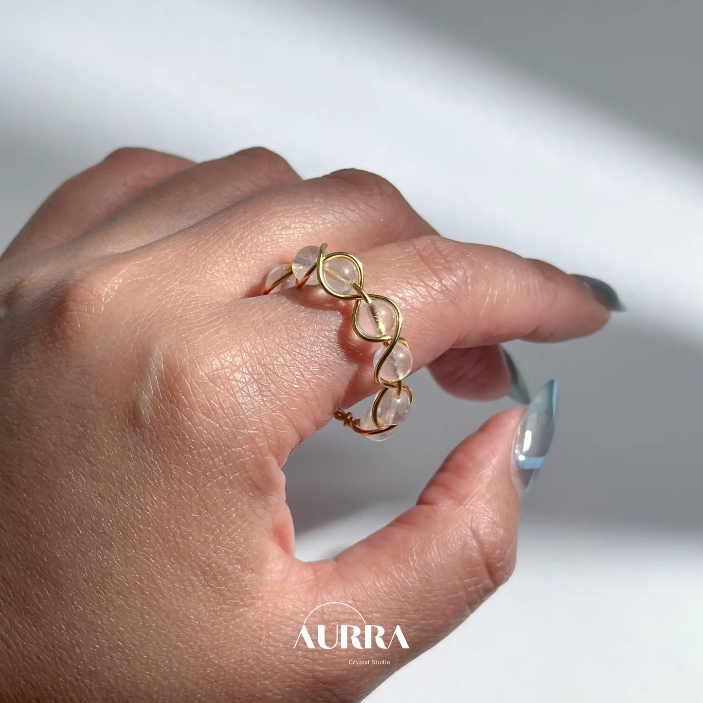 Stress Relief | Blue Moonstone Handmade Wire Wrapped Ring Aurra Crystal