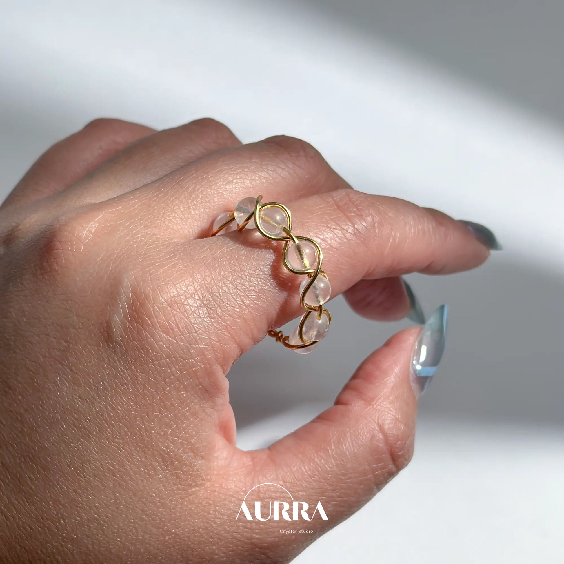 Stress Relief | Blue Moonstone Handmade Wire Wrapped Ring Aurra Crystal