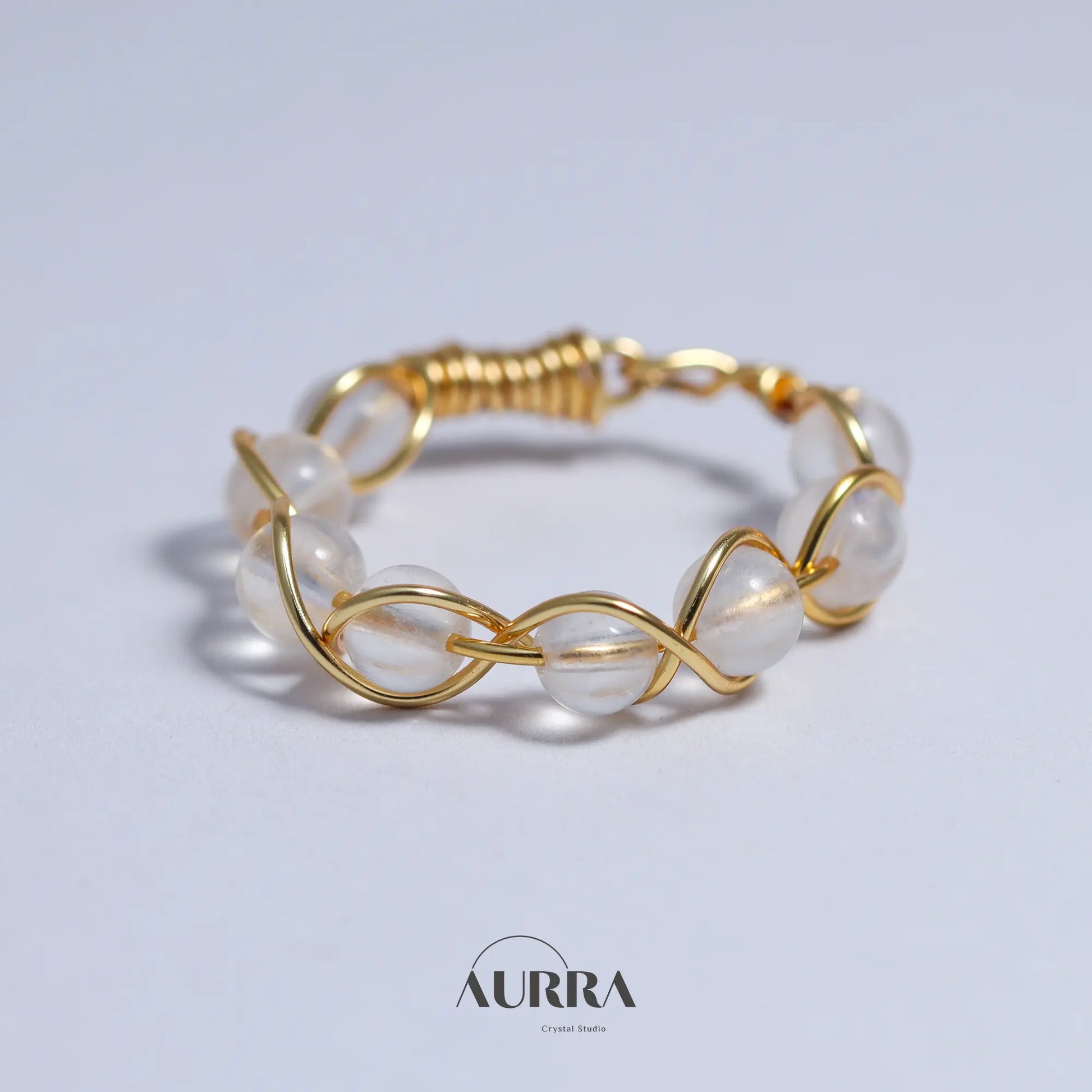 Stress Relief | Blue Moonstone Handmade Wire Wrapped Ring Aurra Crystal