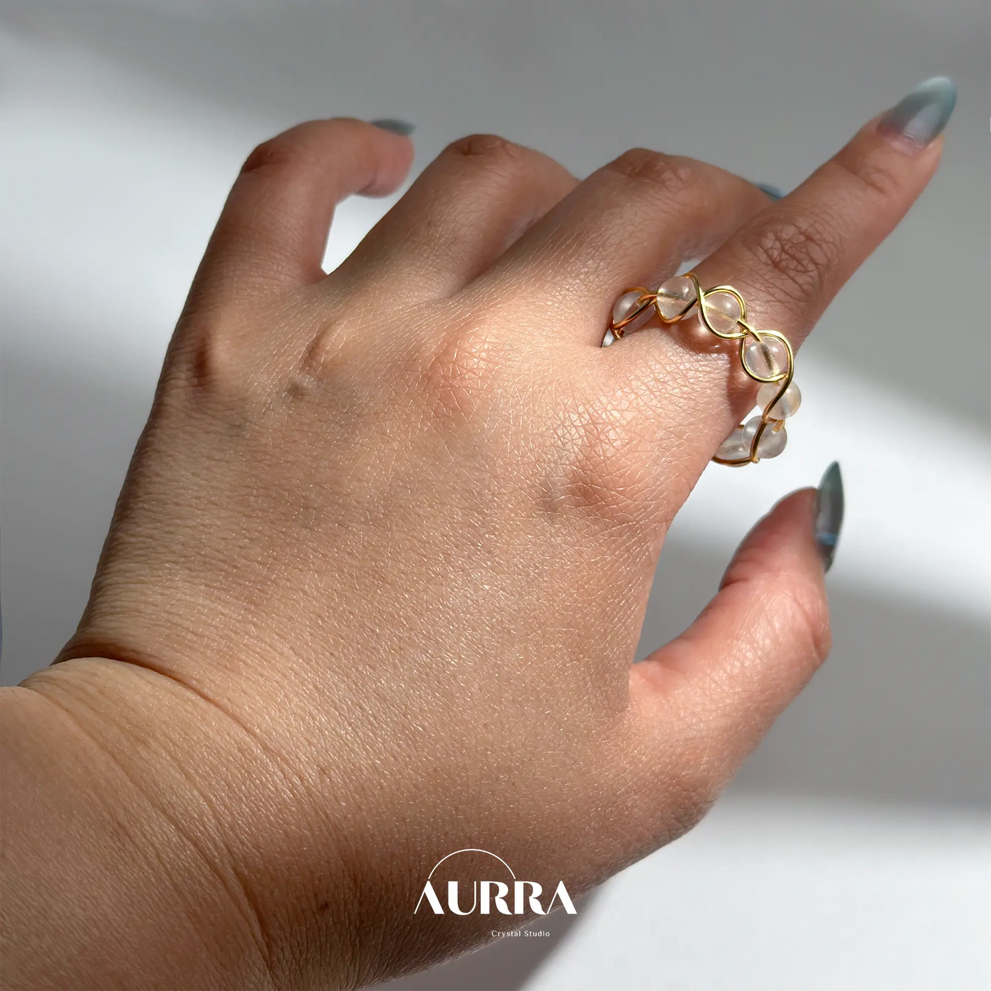 Stress Relief | Blue Moonstone Handmade Wire Wrapped Ring Aurra Crystal