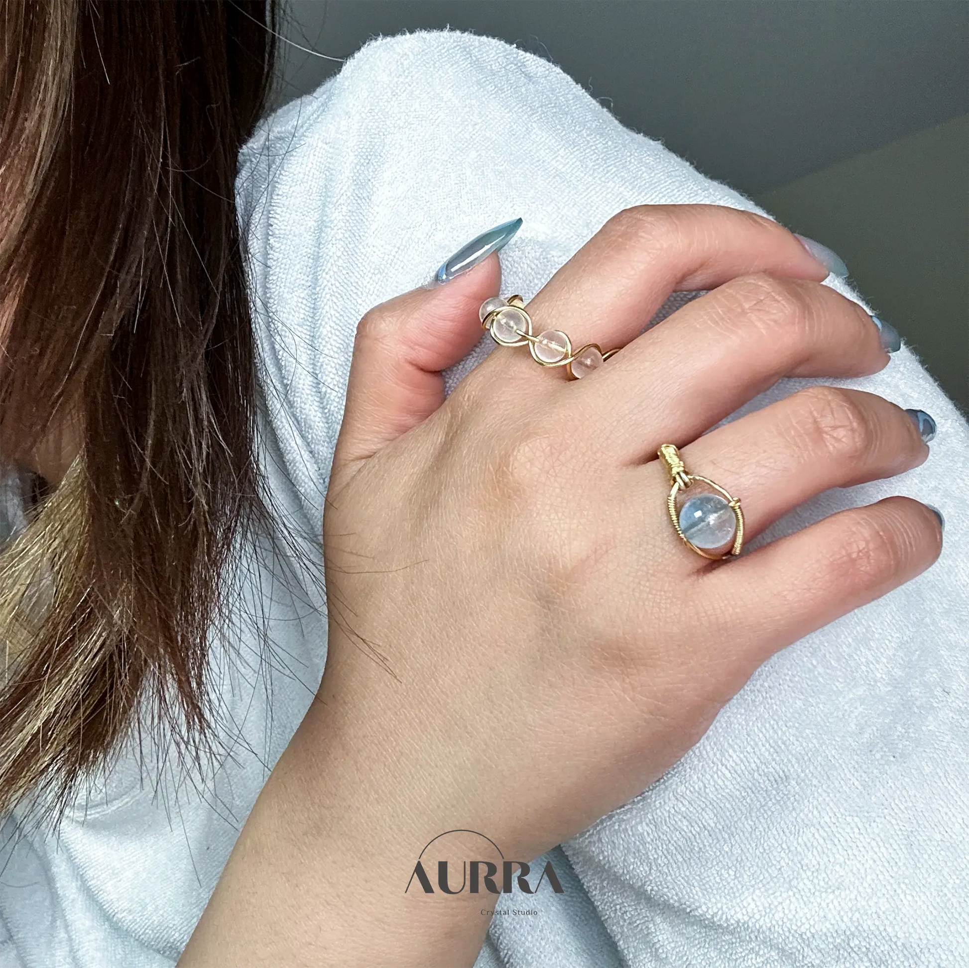 Stress Relief | Blue Moonstone Handmade Wire Wrapped Ring Aurra Crystal