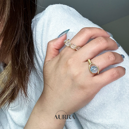 Stress Relief | Blue Moonstone Handmade Wire Wrapped Ring Aurra Crystal
