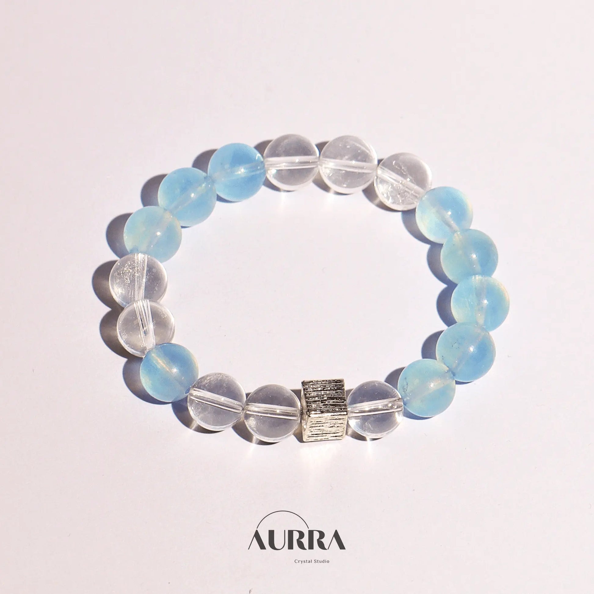 Stress Relief & Sleep Support | Aquamarine & Clear Quartz Bracelet Healing Jewelry - Aurra Crystal