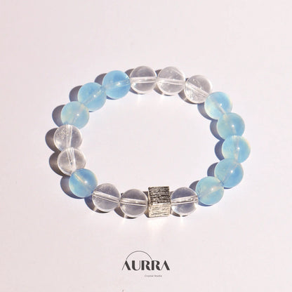 Stress Relief & Sleep Support | Aquamarine & Clear Quartz Bracelet Healing Jewelry - Aurra Crystal