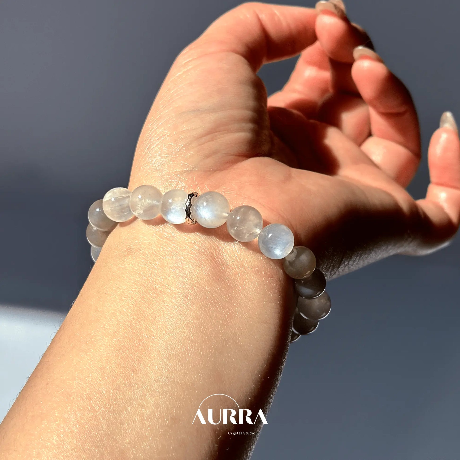 Stress Relief & Sleep Support | Silver & Blue Moonstone Bracelet - Aurra Crystal