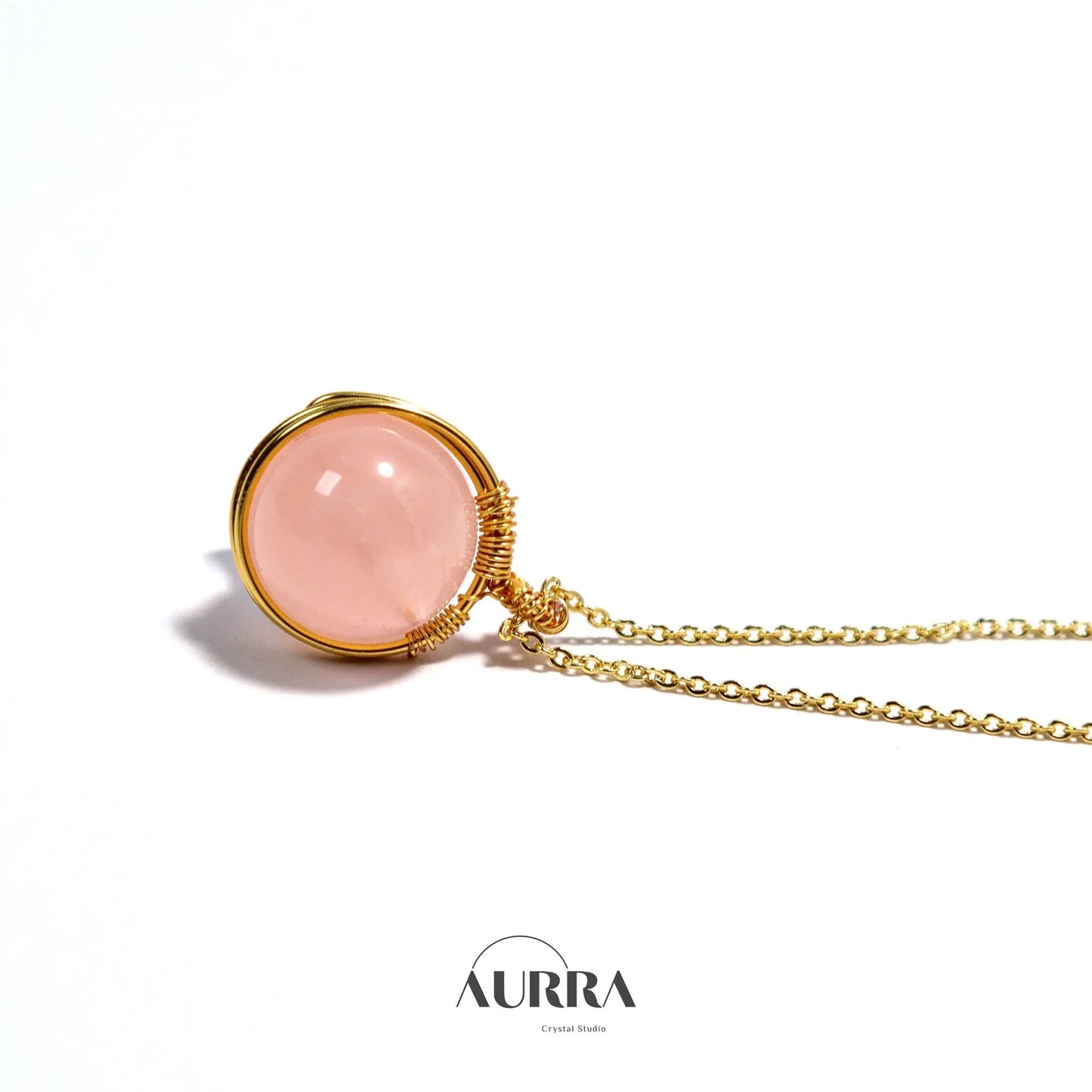 Attract Love & Heart Healing | Pink Quartz Hand - wired Pendant Necklace - Aurra Crystal