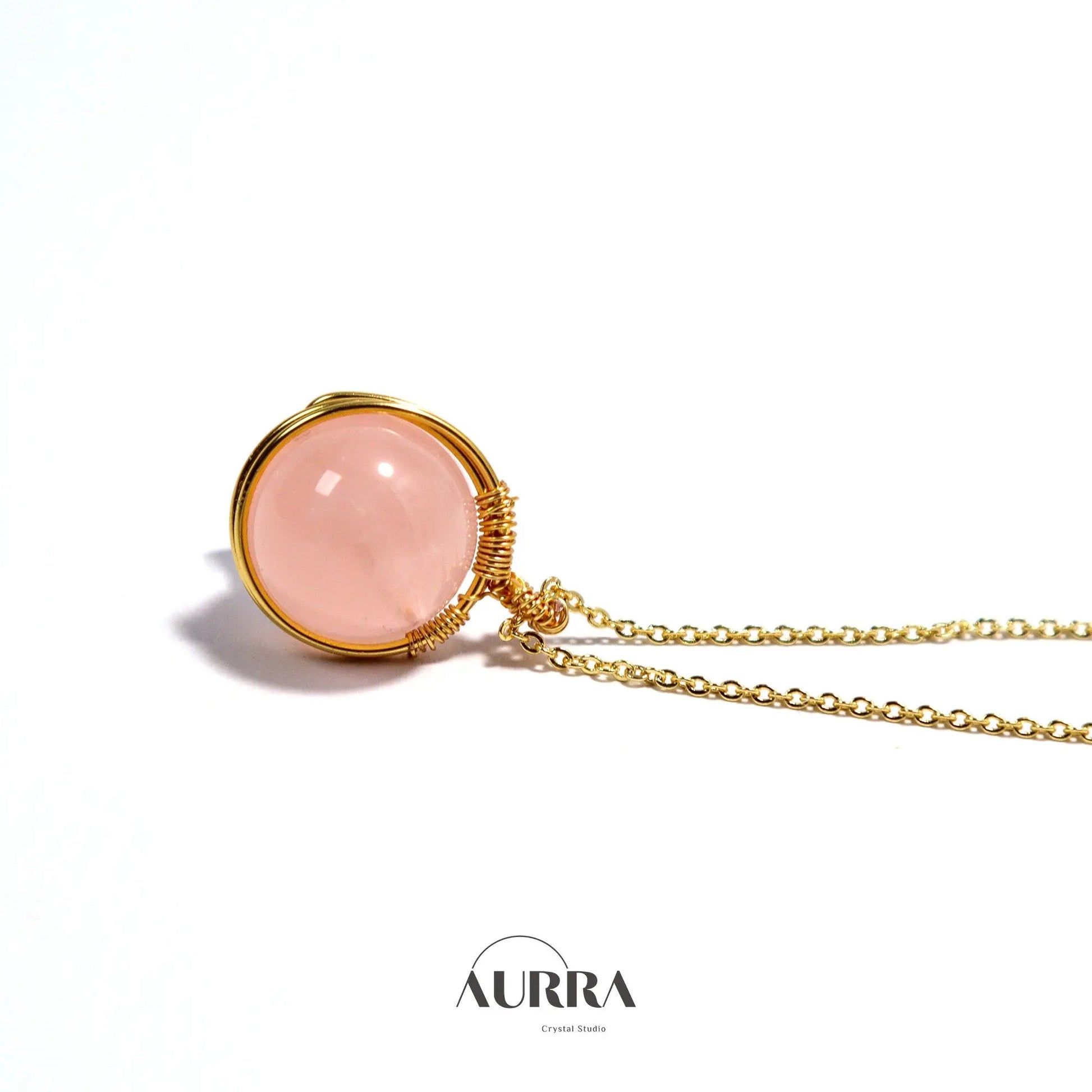 Attract Love & Heart Healing | Pink Quartz Hand - wired Pendant Necklace - Aurra Crystal