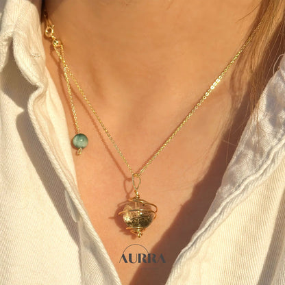 Career Growth & Abundance | Green Phantom Quartz Planet Necklace - Aurra Crystal