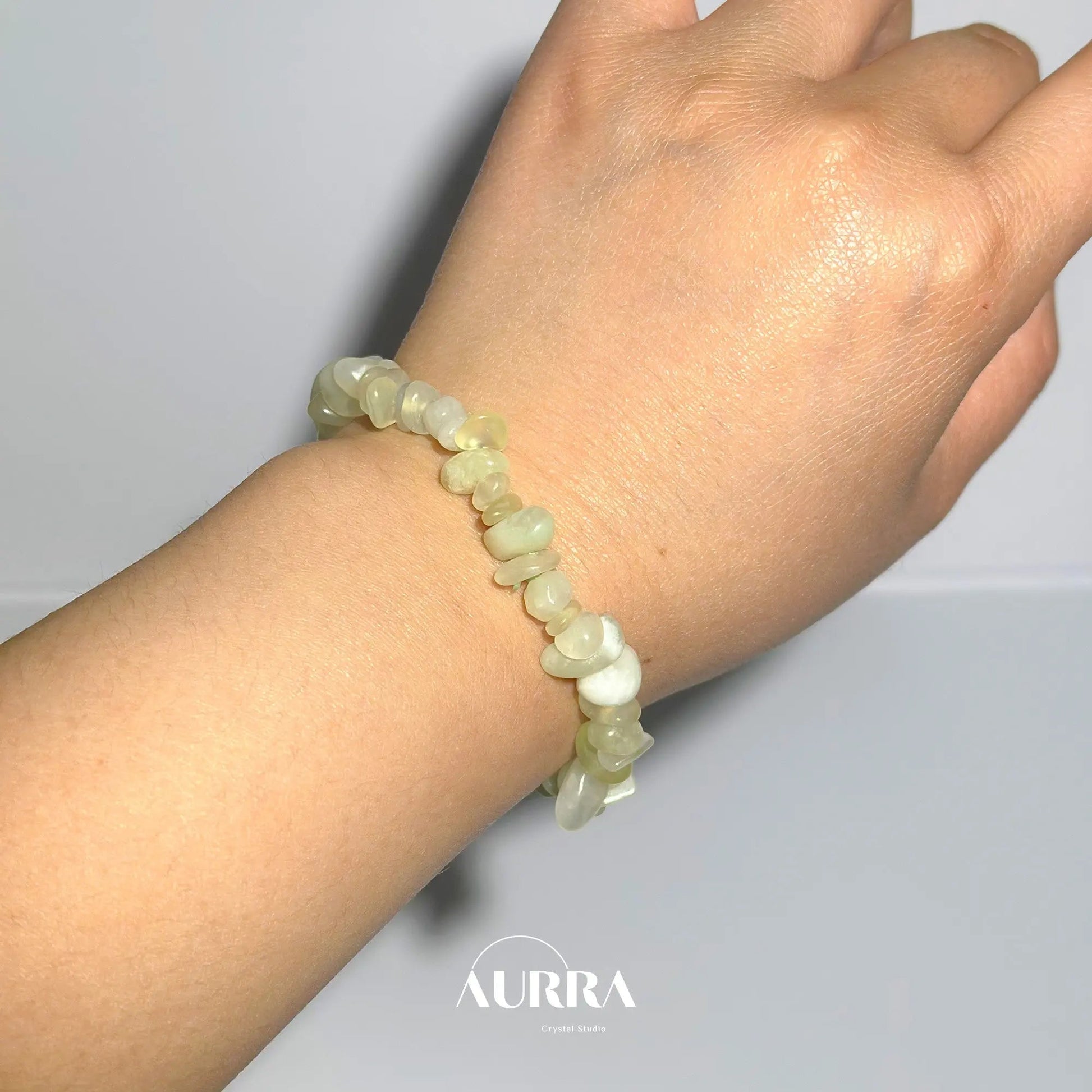 Emotional Healing & Stress Relief | Natural Prehnite Gravel Bracelet - Aurra Crystal