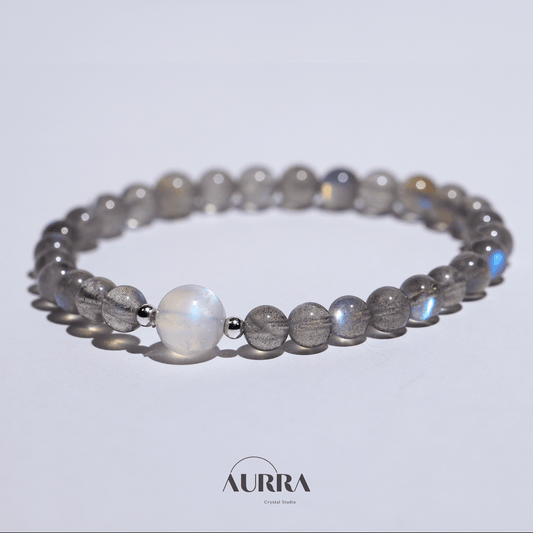 Sleep Support & Stress Relief | Blue Moonstone & Labradorite Bracelet - Aurra Crystal