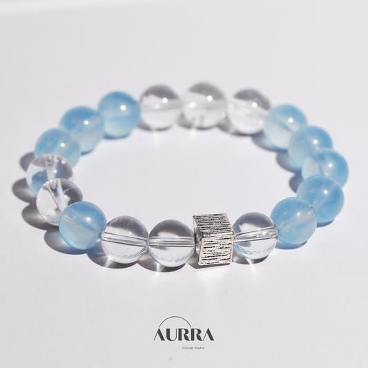 Stress Relief & Sleep Support | Aquamarine & Clear Quartz Bracelet Healing Jewelry - Aurra Crystal